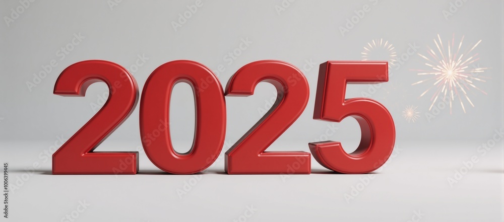 New Year 2025 typography design featuring a 3D-rendered red text 2025 in premium style framed by a sleek silver border on a minimalist backdrop celebrating the upcoming festivities with simplicity and New Year 2025 typography design featuring a 3D-rendered red text 2025 in premium style framed by a sleek silver border on a minimalist backdrop celebrating the upcoming festivities with simplicity and