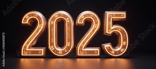 A 3D rendering of glowing 2025 with an aspect ratio of 21 photo