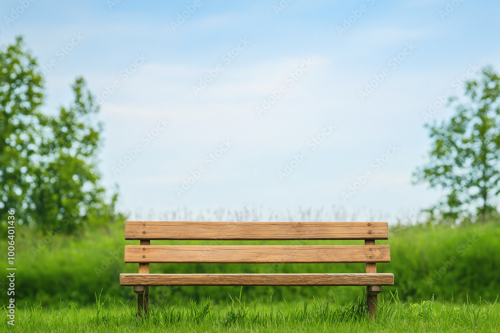 Wooden Park Bench in Green Nature – Peaceful Outdoor Relaxation in a Natural Landscape Wooden Park Bench in Green Nature – Peaceful Outdoor Relaxation in a Natural Landscape