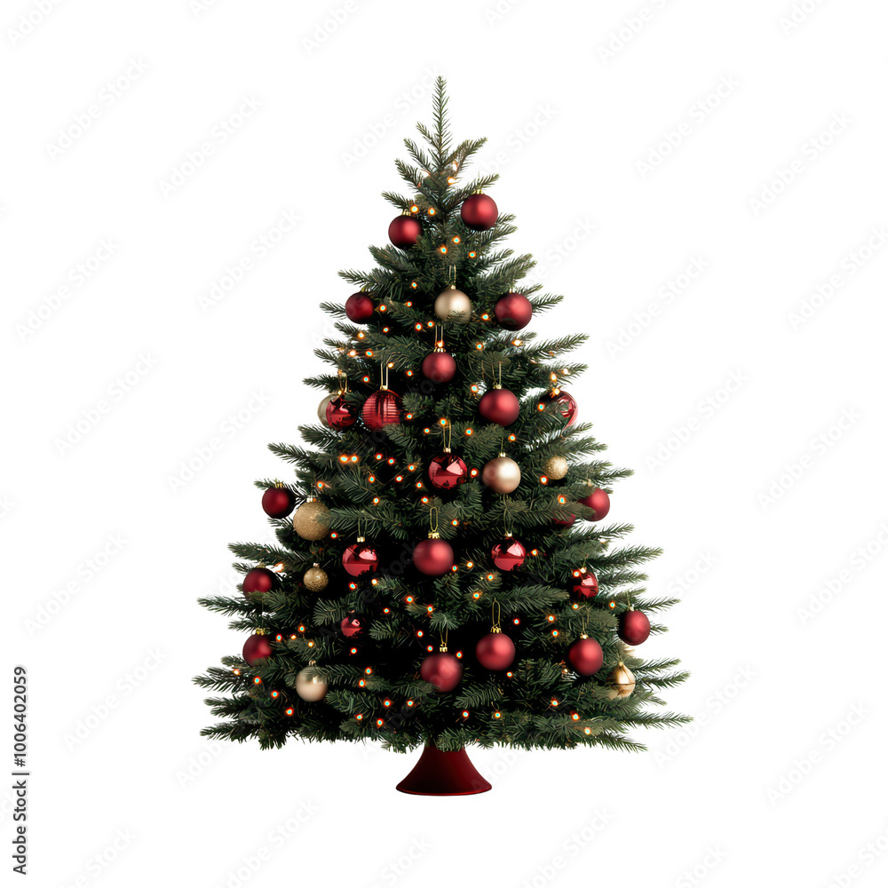 Festively decorated Christmas tree with red and gold ornaments Festively decorated Christmas tree with red and gold ornaments