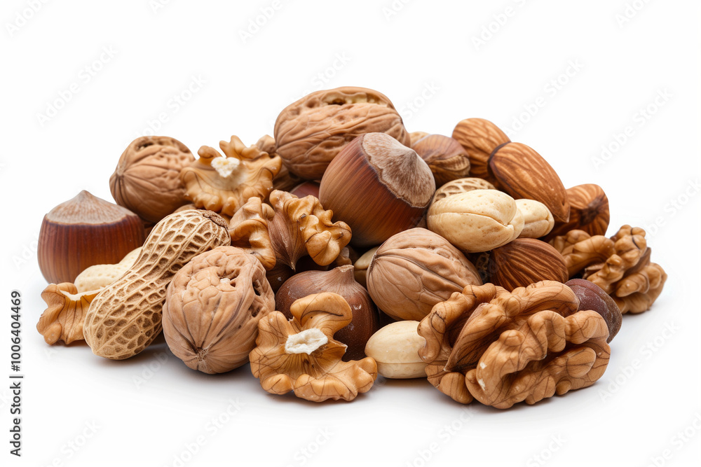 A pile of nuts including walnuts, cashews, and almonds A pile of nuts including walnuts, cashews, and almonds