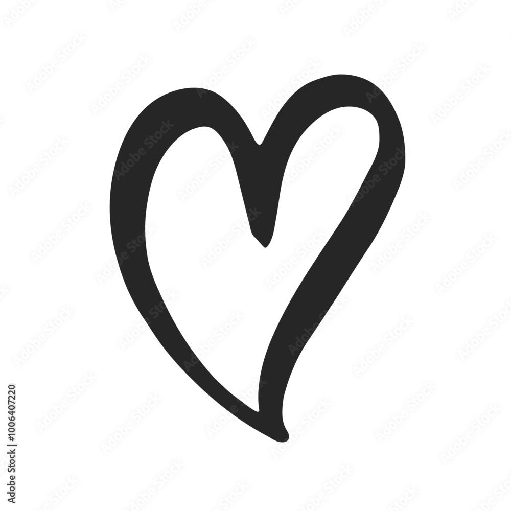 Hand drawn silhouette heart marker brush strokes design element on white background Hand drawn silhouette heart marker brush strokes design element on white background