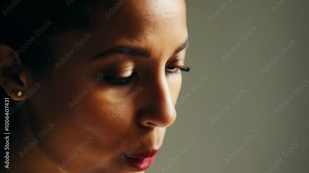 Serene focused woman in thoughtful contemplation Serene focused woman in thoughtful contemplation