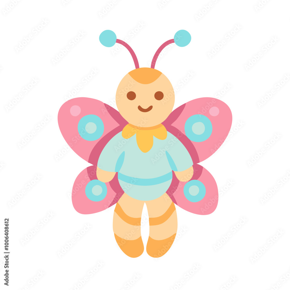 Cute butterfly character in pastel colors with smiling face.
Cute butterfly character in pastel colors with smiling face.