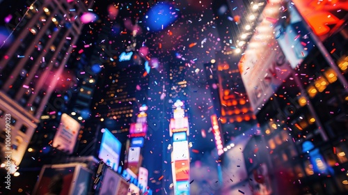 Confetti rains down on Times Square as revelers celebrate New Year's Eve.