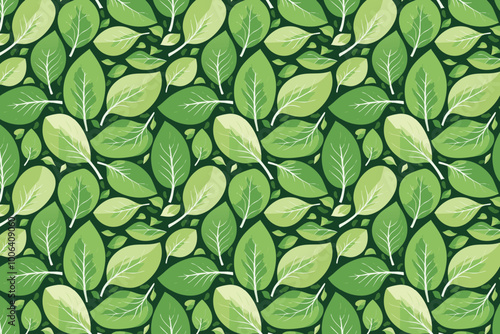 Seamless pattern with green spinach leaves