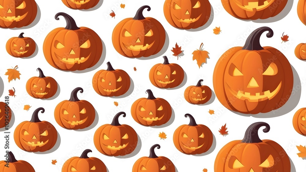 Seamless pattern of spooky Halloween pumpkins with fun faces, perfect for autumn celebrations and holiday designs Seamless pattern of spooky Halloween pumpkins with fun faces, perfect for autumn celebrations and holiday designs