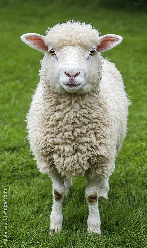 A white sheep stands in a grassy field, looking directly at the camera with a curious expression. A white sheep stands in a grassy field, looking directly at the camera with a curious expression.