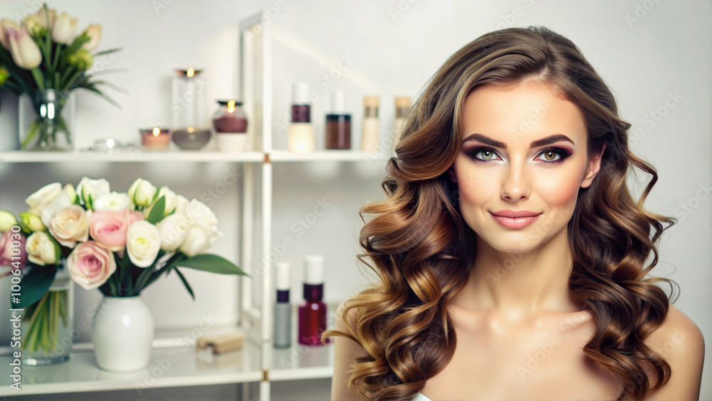 Beautiful woman posing in cosmetics studio Beautiful woman posing in cosmetics studio