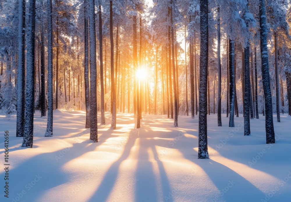 Fototapeta premium Winter Sunset Forest.