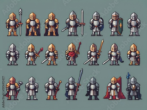 game characters knight in armor for the game pixel art 8 bit AI generated