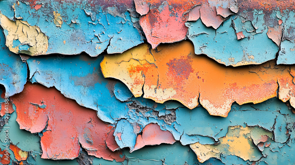 Obraz premium Peeling Multi-Colored Paint on Rusty Metal Texture