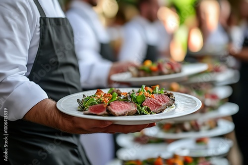 Waiter serving plate with food