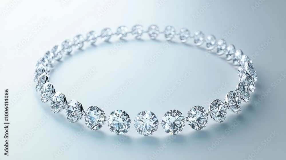 A captivating trail of diamonds arranged in a circle, each gem sparkling brightly on a sleek white background, symbolizing timeless elegance A captivating trail of diamonds arranged in a circle, each gem sparkling brightly on a sleek white background, symbolizing timeless elegance