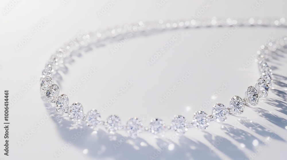 A luxurious circle of diamonds forming a sparkling trail on a clean white backdrop, creating an elegant and timeless visual A luxurious circle of diamonds forming a sparkling trail on a clean white backdrop, creating an elegant and timeless visual