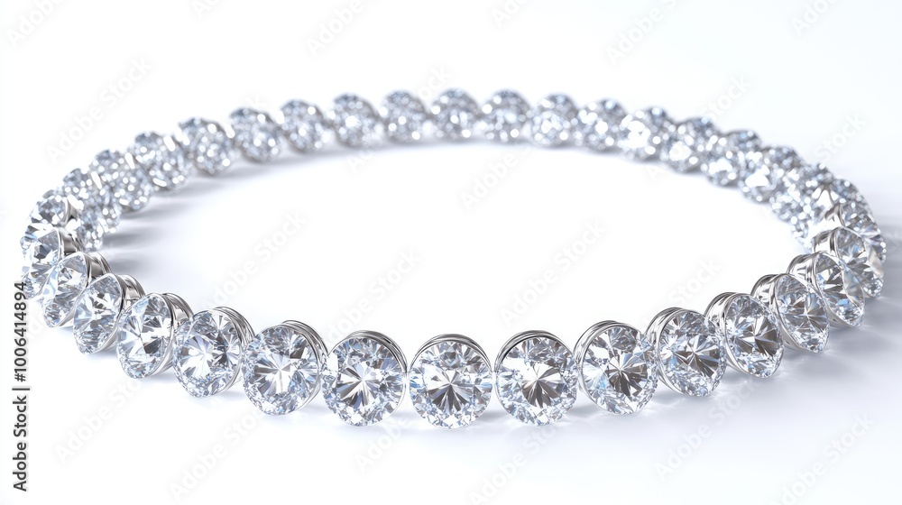 A mesmerizing circle trail of sparkling diamonds arranged in a perfect loop on a clean white background, creating an elegant and luxurious design