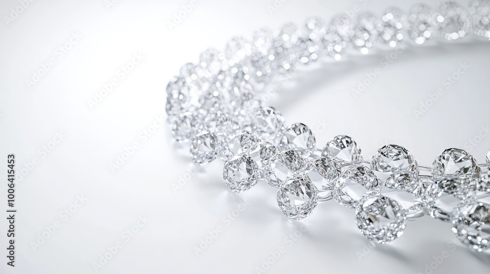 Beautiful diamonds forming a perfect circular trail, set against a clean white background, symbolizing timeless elegance and luxury Beautiful diamonds forming a perfect circular trail, set against a clean white background, symbolizing timeless elegance and luxury