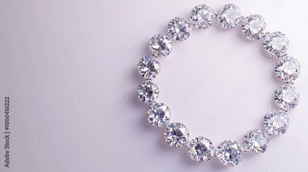 Stunning diamonds arranged in a circle, forming a sparkling trail on a pure white background, creating a luxurious visual Stunning diamonds arranged in a circle, forming a sparkling trail on a pure white background, creating a luxurious visual