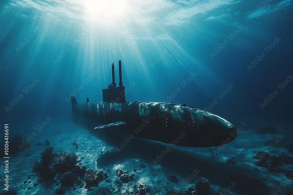 Old submarine in the sea Old submarine in the sea