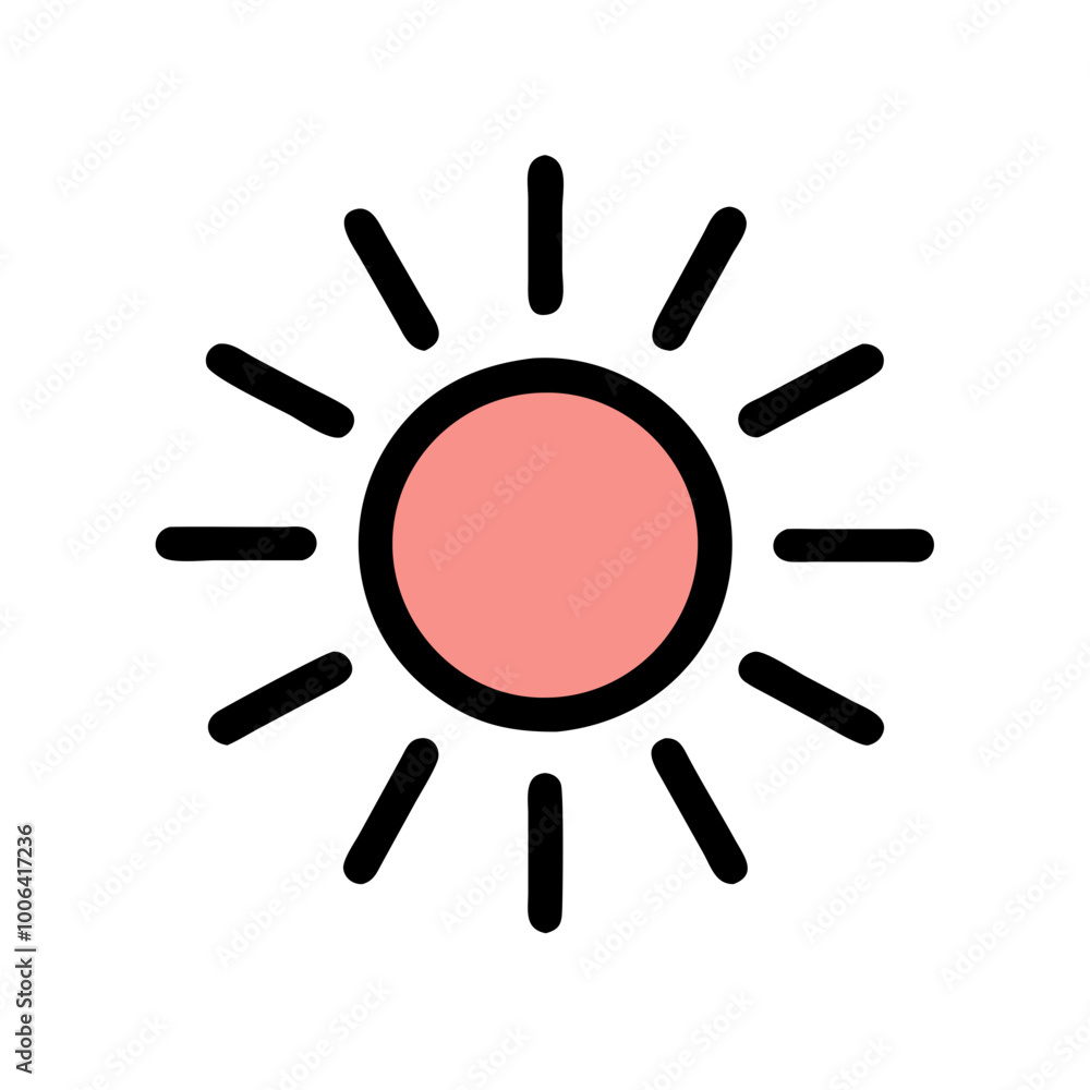 Minimalist sun icon with pink center on white background Minimalist sun icon with pink center on white background
