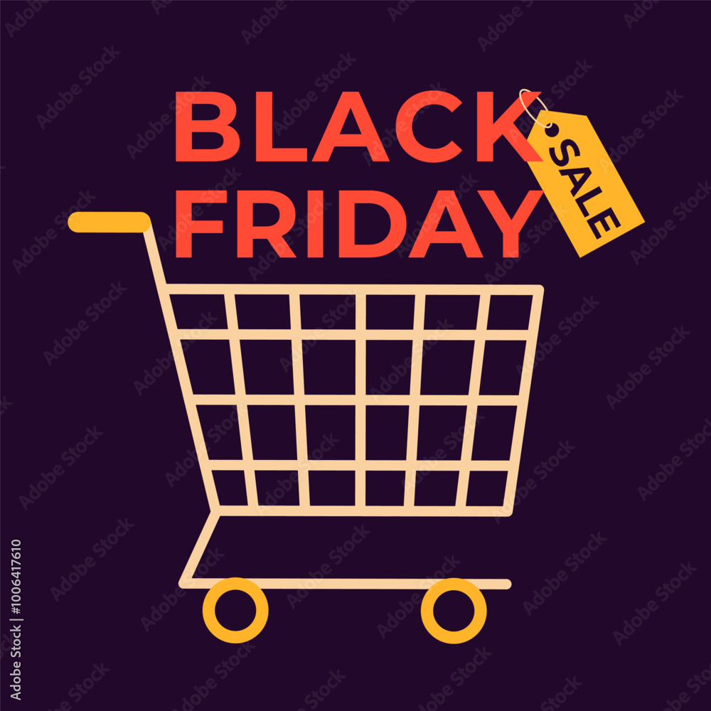 Black Friday sale square background with shopping cart. Template for poster, brochure, print or social media. Vector illustration Black Friday sale square background with shopping cart. Template for poster, brochure, print or social media. Vector illustration