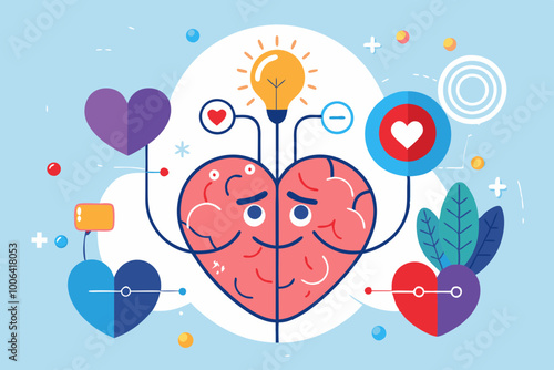 Emotional Intelligence,  emotion with logical Thinking brain, self control or balance concept. Connect heart feeling with logical thinking brain stock vector art illustration