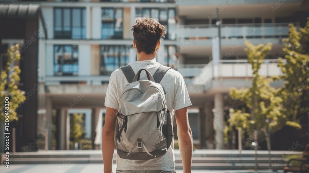 Student Walking Towards Building Student Walking Towards Building