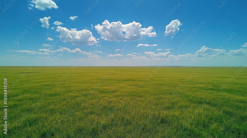 Fototapeta premium Vast Green Field Under a Blue Sky