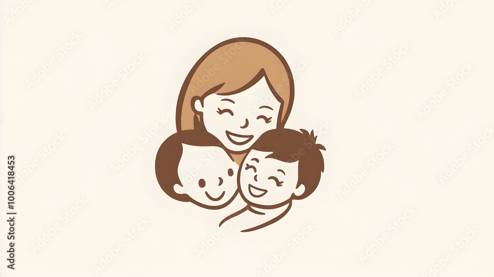 Loving Mother Embracing Her Two Happy Children in a Cozy Family Portrait Loving Mother Embracing Her Two Happy Children in a Cozy Family Portrait