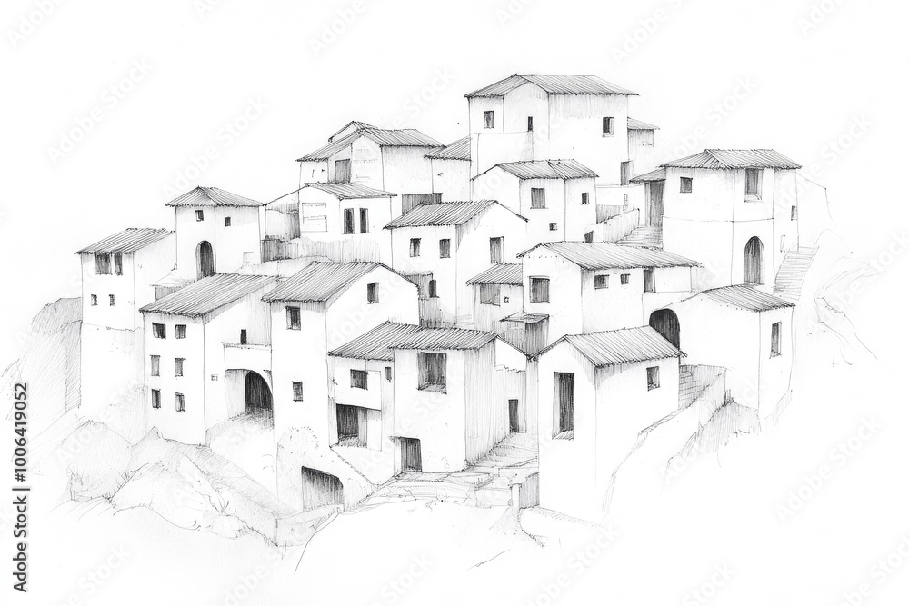 Fototapeta premium Sketch of the ancient settlement by pen.