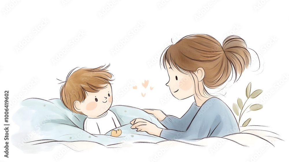 Loving Mother Embracing Her Young Son in Cozy Bedroom Setting Loving Mother Embracing Her Young Son in Cozy Bedroom Setting