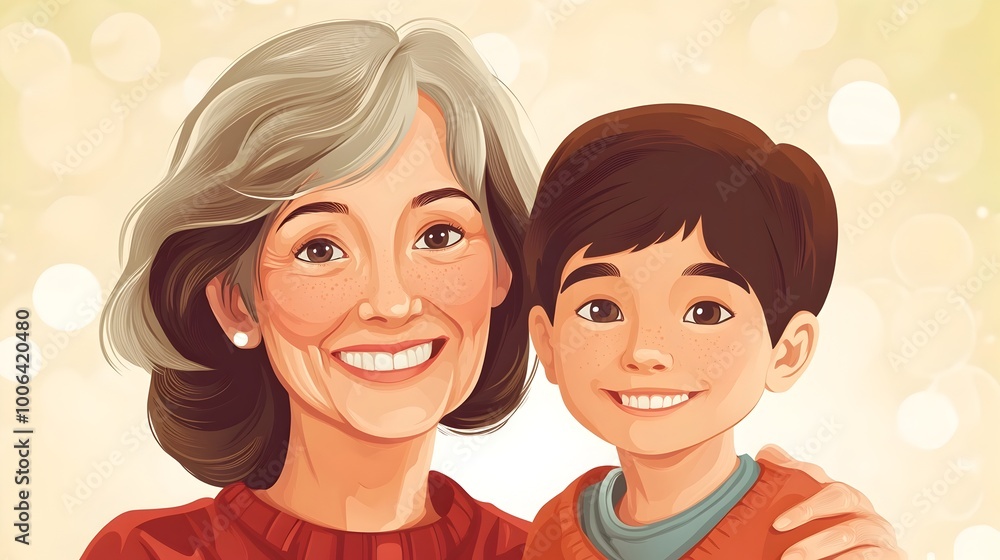 Smiling Mother and Son Embracing in Warm Family Portrait Smiling Mother and Son Embracing in Warm Family Portrait