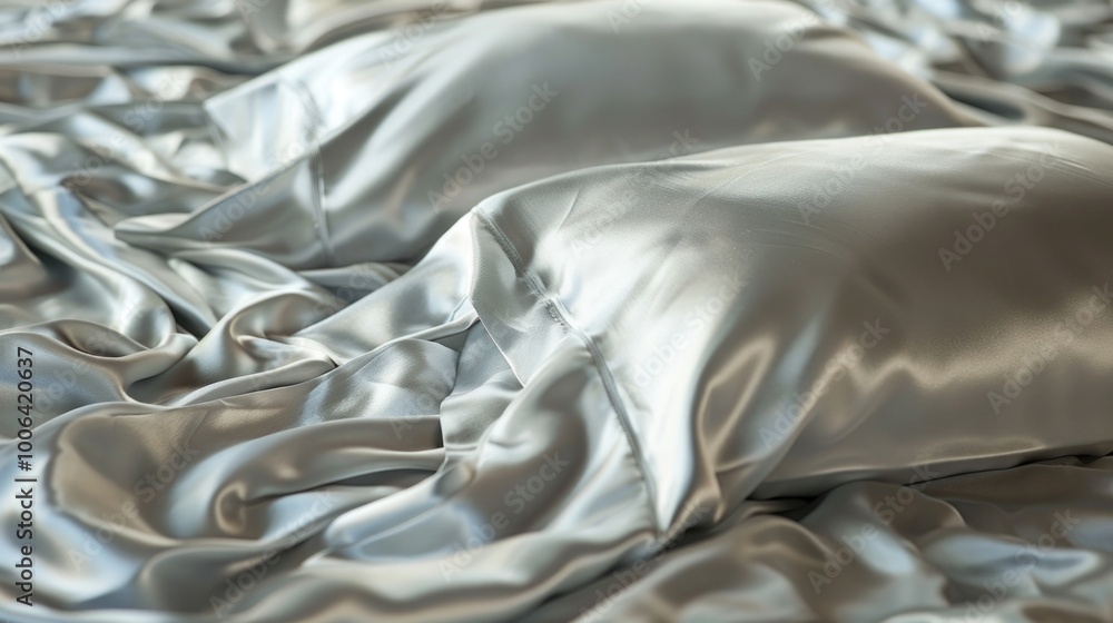 silky satin bed sheets and pillows in a cozy bedroom. Soft, white fabric with natural light. luxury and comfort silky satin bed sheets and pillows in a cozy bedroom. Soft, white fabric with natural light. luxury and comfort