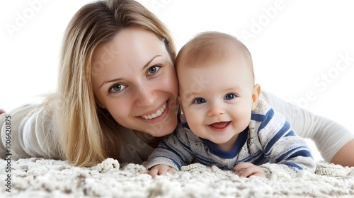 Loving Mother Cuddling and Playing with Adorable Baby Boy