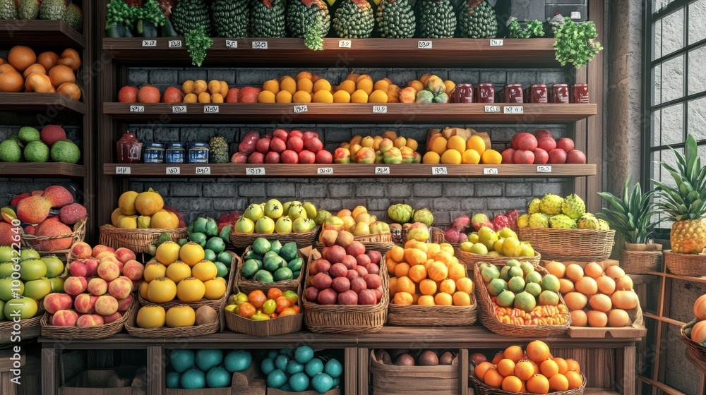 custom made wallpaper toronto digitalFresh fruit shop with an assortment of fruits, featuring vibrant colors, realistic textures, and a lively ambiance.