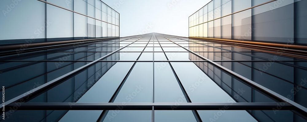 Obraz premium A stunning skyscraper with a modern glass facade, capturing the beauty of architecture under a clear blue sky.