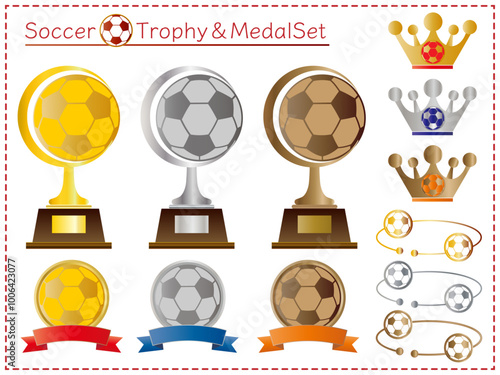 トロフィー■サッカーボールのトロフィー＆メダルのセット
