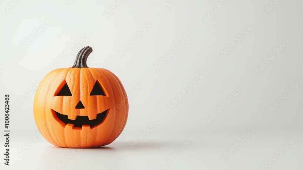 Obraz premium A carved pumpkin with a friendly face, ready for Halloween.