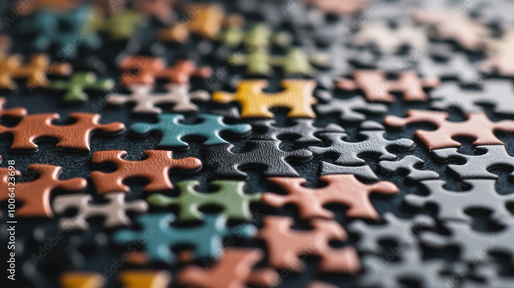 Fototapeta premium A jigsaw puzzle with pieces constantly shifting and realigning, how teams in agile adjust and adapt to new challenges and solutions