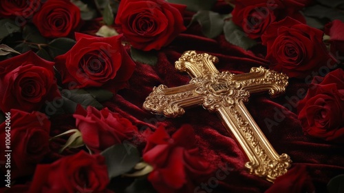 ##  Gold Cross & Red Roses: Symbolism & Elegance