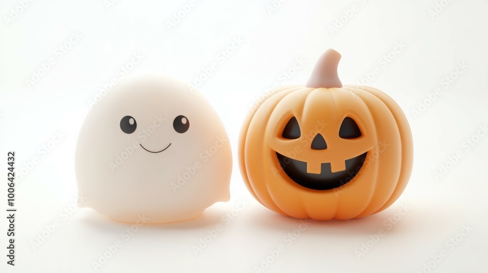 Naklejka premium A friendly ghost and jack-o-lantern.
