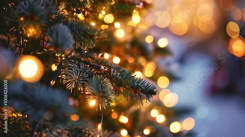 Wallpaper Mural Twinkling Christmas Lights on a Pine Branch Torontodigital.ca