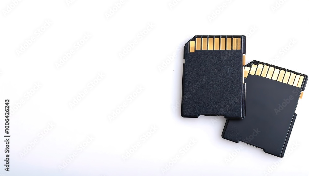 Obraz premium SD or secure digital memory card, is a proprietary, non volatile, flash format widely used in many consumer electronic devices. Isolated on white background with copy space