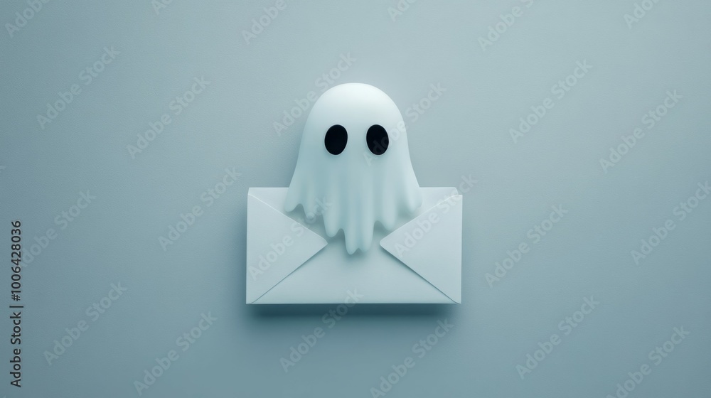 A ghost peeks out from an envelope, a spooky Halloween image. A ghost peeks out from an envelope, a spooky Halloween image.
