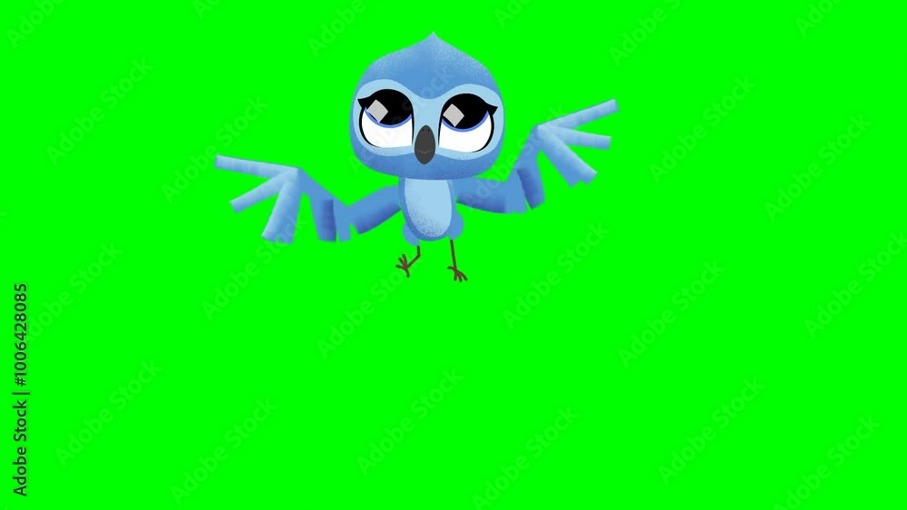 2d animated character of Animate the cycle and loop of the blue bird flying with its open wings and feathers, which moves up and down and looks around . in green screen background chroma key. 2d animated character of Animate the cycle and loop of the blue bird flying with its open wings and feathers, which moves up and down and looks around . in green screen background chroma key.