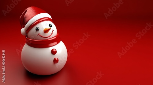 A snowman with a red scarf and a red background