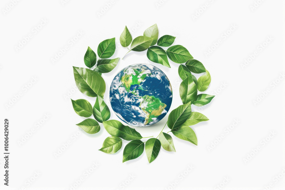 A modern, eco-friendly design showing the Earth encircled by green leaves, symbolizing veganism and environmental protection A modern, eco-friendly design showing the Earth encircled by green leaves, symbolizing veganism and environmental protection