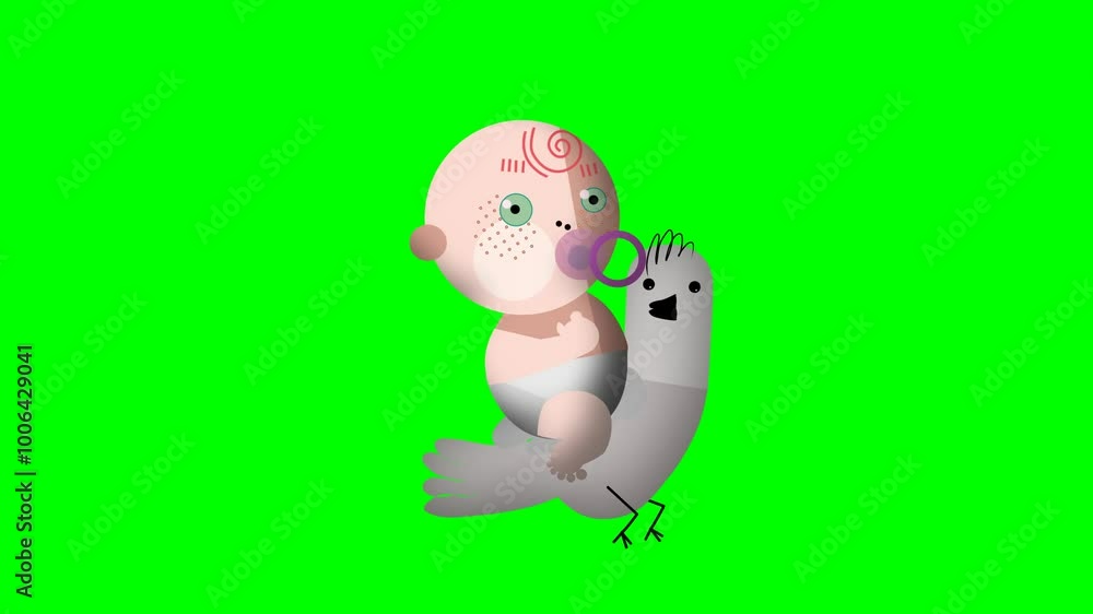 2d animated character of A naked baby with a pacifier in his mouth rides on a white prat and moves . in green screen background chroma key. 2d animated character of A naked baby with a pacifier in his mouth rides on a white prat and moves . in green screen background chroma key.
