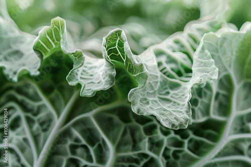 A close-up abstract image of a vegetable texture, such as a cabbage leaf, showing the delicate patterns and folds photo