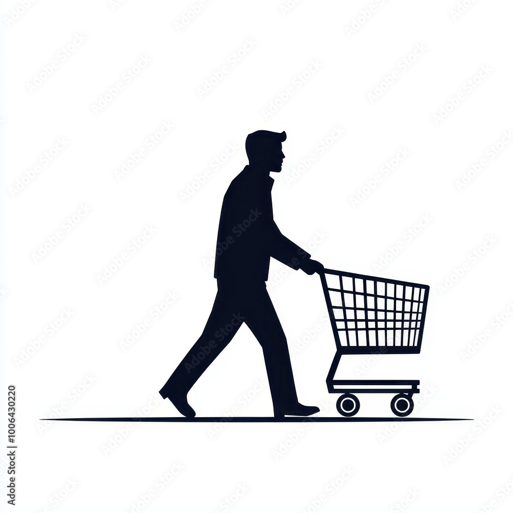 Person Silhouette Pushing Shopping Cart Isolated Image Person Silhouette Pushing Shopping Cart Isolated Image